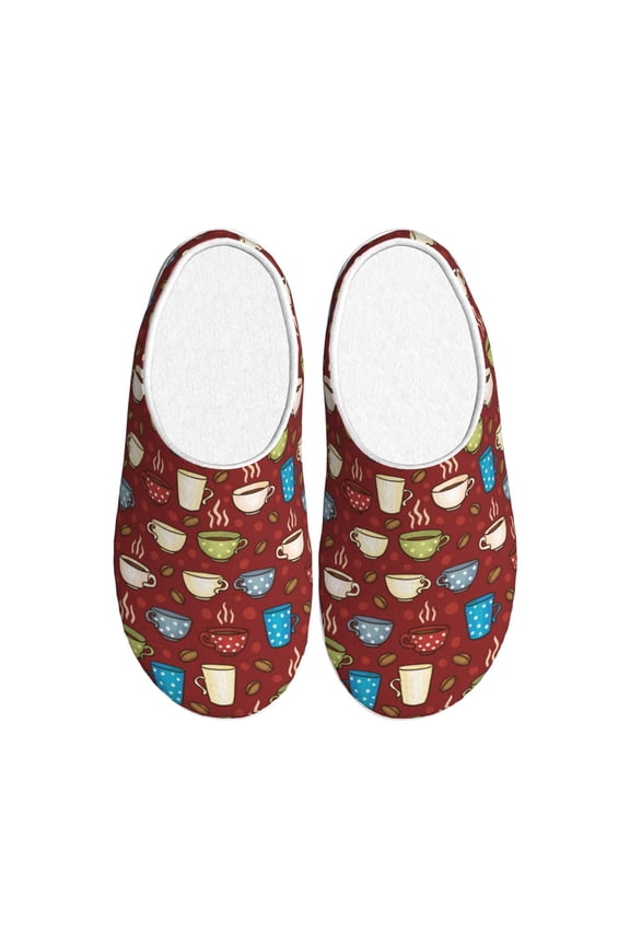 Coffee Cups for Women's Lamb-hug Comfy Fleece House Slippers Memory Foam, Slip-on House Shoes Indoor Outdoor-46/47