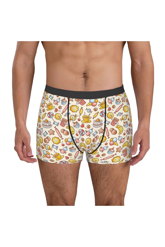 Coffee Donuts Pattern Men’s Boxer Briefs – Soft & Breathable Underwear, Stretchy & Comfortable Fit, Supportive Pouch Design, Moisture-Wicking-XX-Large