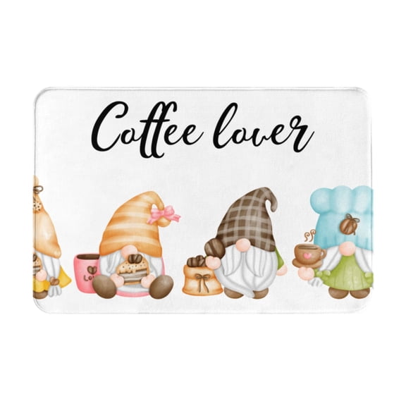 Picia Coffee Gnome (2) Pattern Flannel Doormat 16x24 Inch Non-Slip Indoor Mat, Absorbent & Quick-Dry Rug for Entryway, Bathroom, Kitchen, and Bedroom, Machine Washable