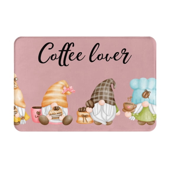 Picia Coffee Gnome (2) Pattern Flannel Doormat 16x24 Inch Non-Slip Indoor Mat, Absorbent & Quick-Dry Rug for Entryway, Bathroom, Kitchen, and Bedroom, Machine Washable