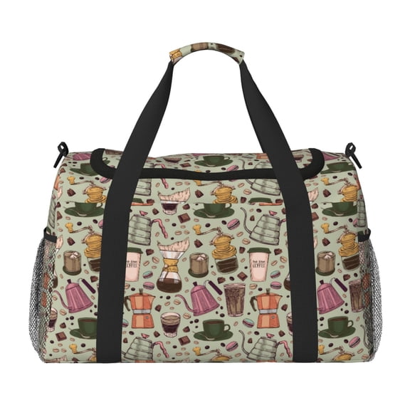 Picia Coffee Makers Macaroons Chocolate Print Travel Duffle Bag,Weekender Bags for Women with Shoe Compartment, Gym Duffel Bag with Wet Pocket, Hospital Bags for Labor and Delivery
