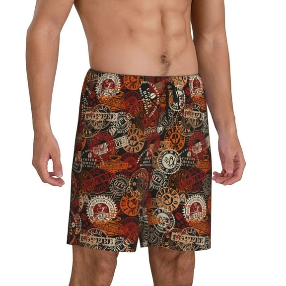 Picia Coffee Stamp Pajama Shorts for Men, Men's Pajama Bottoms, Sleepwear,Short Pajama Pants-Large