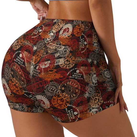 Picia Coffee Stamp Printed Workout Shorts for Women Seamless Scrunch Butt Lifting High Waisted Yoga Gym Booty Running Moisture-wicking Short Pants-X-Large