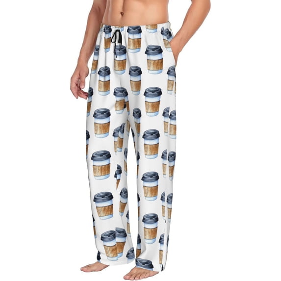 Picia Coffee To Go Pattern Mens Soft Woven Cotton Elastic Waistband Sleep Pajama Pant Lounge Sleep Pant With Pockets And Drawstring-Medium