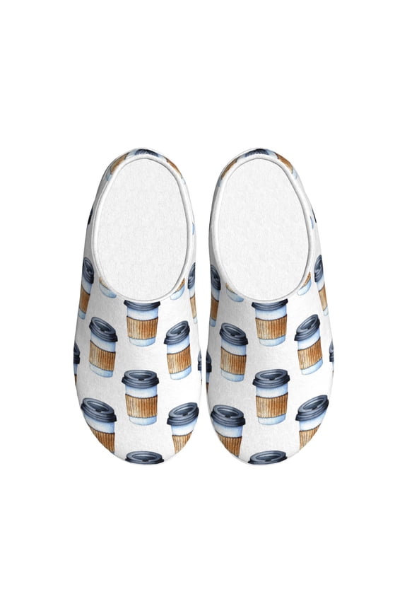 Coffee To Go Pattern for Women's Lamb-hug Comfy Fleece House Slippers Memory Foam, Slip-on House Shoes Indoor Outdoor-35/36