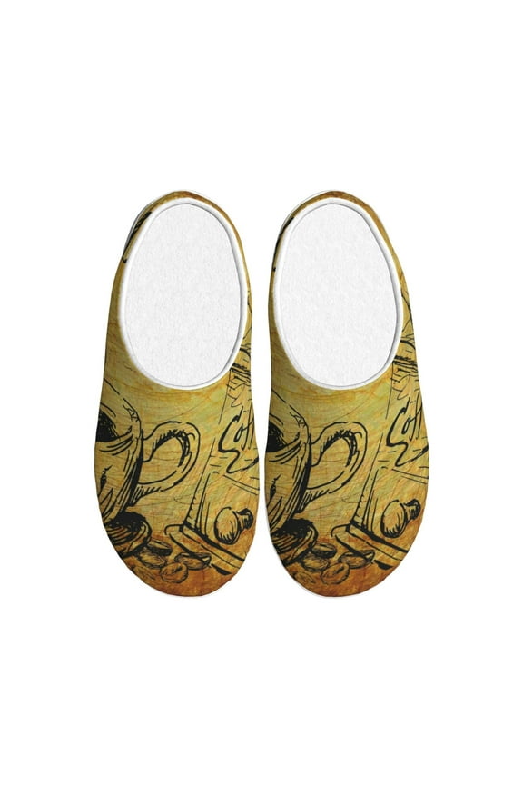 Coffee Vintage for Women's Lamb-hug Comfy Fleece House Slippers Memory Foam, Slip-on House Shoes Indoor Outdoor-37/38