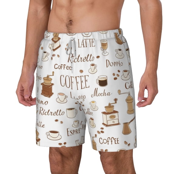 Picia Coffee pattern Mens Swim Trunks with Compression Liner Stretch Beach Shorts Quick Dry with Zipper Pockets No-Chafing Board Shorts-3X-Large
