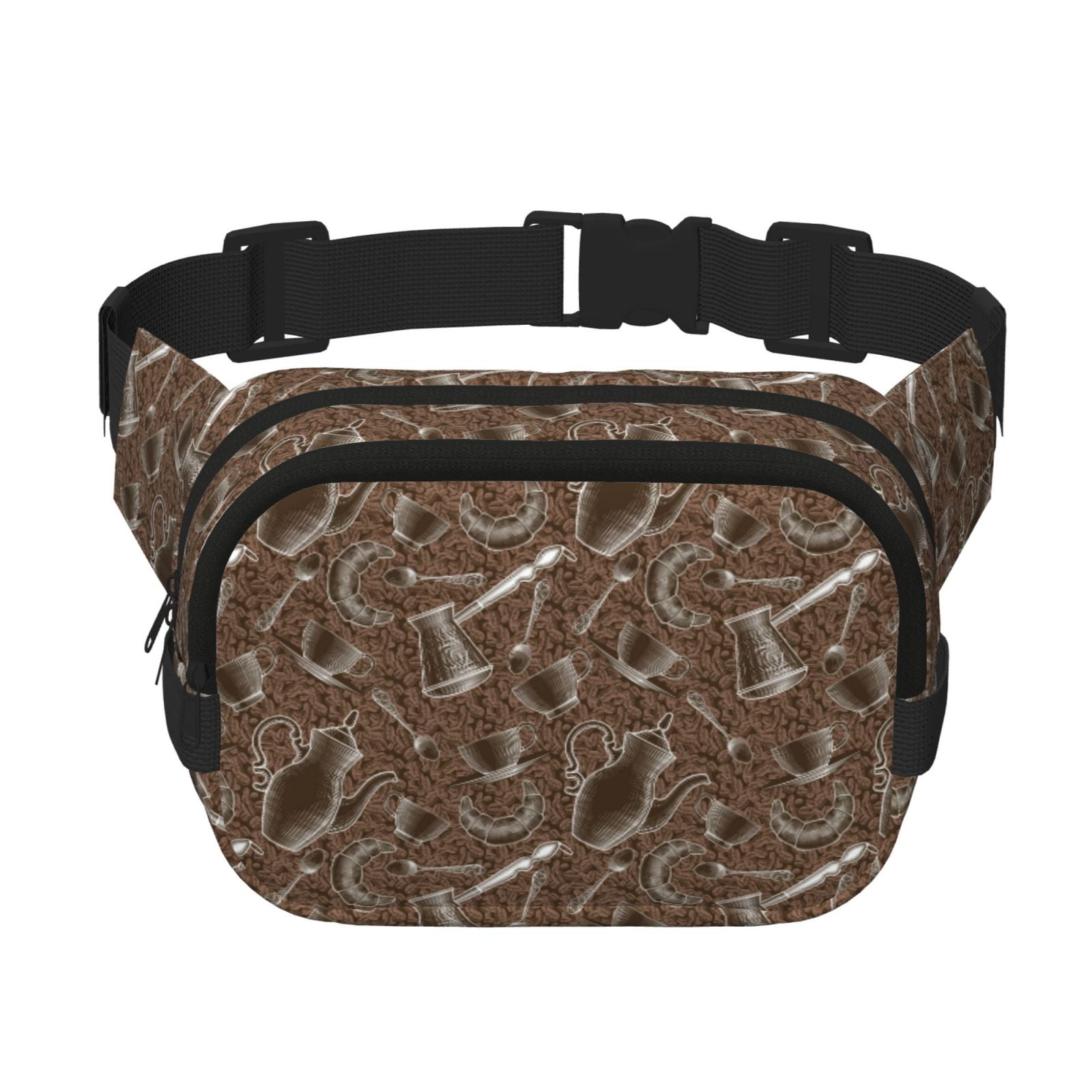 Picia Coffee pots Print Square Double-Layer Waist Bag Mini Adjustable Waist Belt Bag Exercise Running Travel Hiking