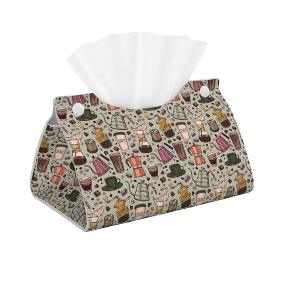 Picia Coffee pots cup Pattern Long Tissue Box Cover,PVC Leather Triangle Holder,Tissue Box Holder with Magnetic Bottom,Facial Paper Organizer Dispenser-7.9"X4.9"X4.5"