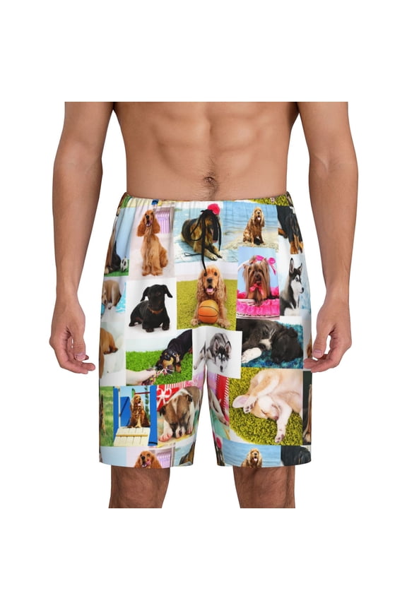 Collage of pretty dogs Pattern Pajama Shorts for Men, Men's Pajama Bottoms, Sleepwear,Short Pajama Pants-Medium