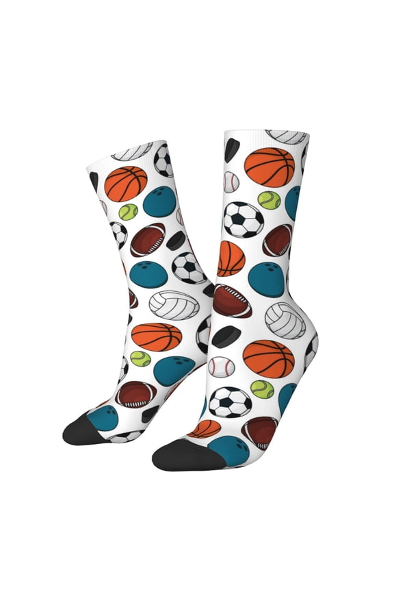 Color Balls Print Athletic Socks for Men & Women – Cushioned Moisture-Wicking Crew Socks for Sports, Running, and Training, Soft & Breathable Size 5-11