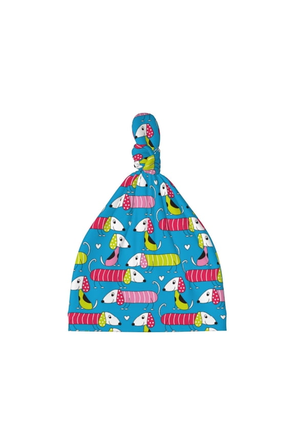 Color Dachshund Dog Printed Preemie Hats for Baby Girls Cotton Premature Knot Hats Newborn Hospital Cap Warm Knot Beanie Nicu for Preemie Girls and Boys