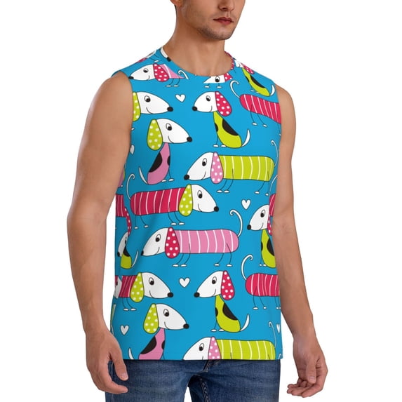 Picia Color Dachshund Dog mens Cotton Tank Undershirts , Moisture-wicking Ribbed Tanks, Lightweight Cotton Tank Undershirts-Small