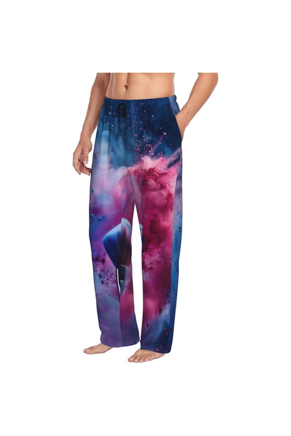 Color Explosion Makeup Brush Mens Soft Woven Cotton Elastic Waistband Sleep Pajama Pant Lounge Sleep Pant With Pockets And Drawstring-Small