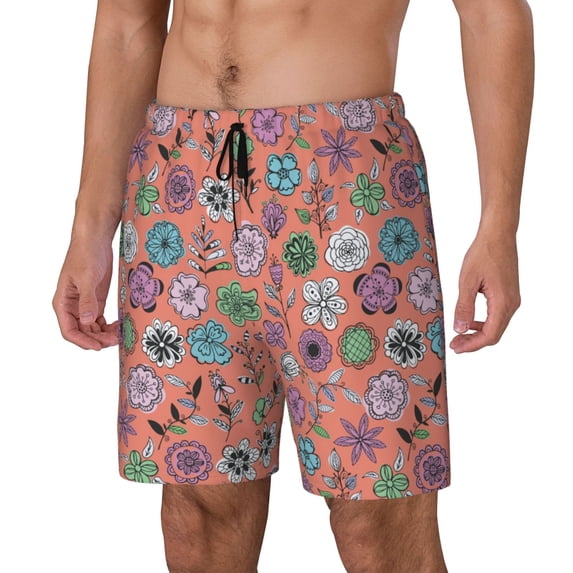 Picia Color Flowers pattern Mens Swim Trunks with Compression Liner Stretch Beach Shorts Quick Dry with Zipper Pockets No-Chafing Board Shorts-