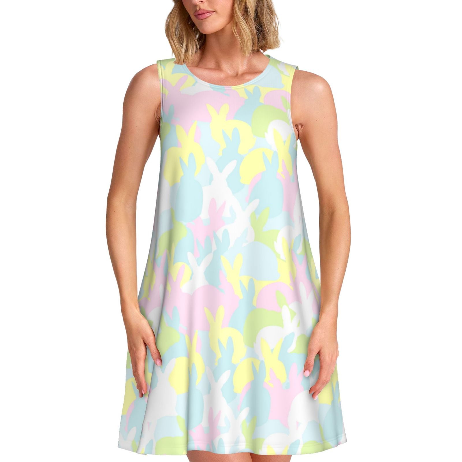 Picia Color Rabbit Print Women’s Sleeveless Midi Swing Dress – A-Line ...