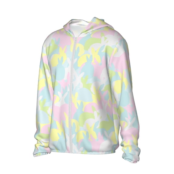 Picia Color Rabbit Women's Men's UPF 50+ Sun Protection Hoodie Shirt Long Sleeve SPF Fishing Outdoor UV Hiking Lightweight Shirts-XX-Large