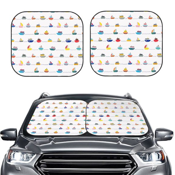 Picia Color Ships 2 Piece Car Windshield Sun Shade Foldable | Foldable Sun Shield for Front Window Blocks UV Rays and Keeps Your Vehicle Cool-Medium