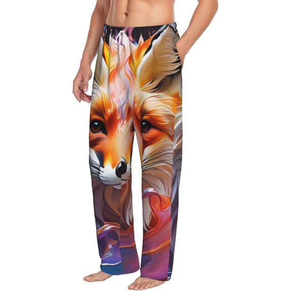 Picia Color Splash Fox Portrait Mens Soft Woven Cotton Elastic Waistband Sleep Pajama Pant Lounge Sleep Pant With Pockets And Drawstring-XX-Large