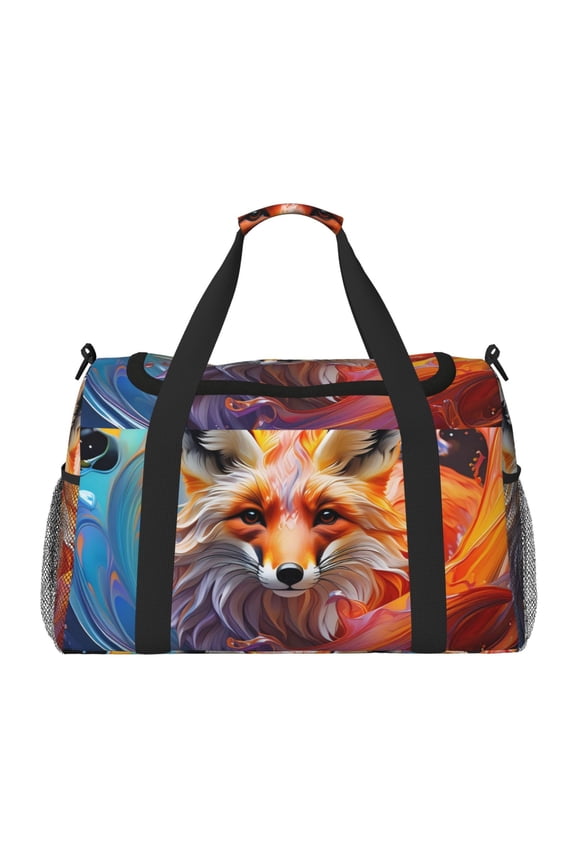 Color Splash Fox Portrait Print Travel Duffle Bag,Weekender Bags for Women with Shoe Compartment, Gym Duffel Bag with Wet Pocket, Hospital Bags for Labor and Delivery