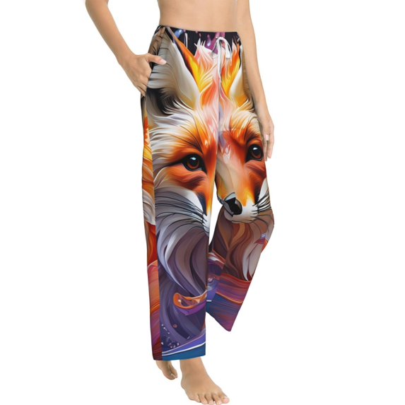 Picia Color Splash Fox Portrait Womens Soft Woven Cotton Elastic Waistband Sleep Pajama Pant Lounge Sleep Pant With Pockets And Drawstring-Medium