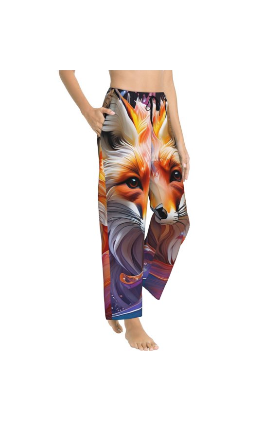 Color Splash Fox Portrait Womens Soft Woven Cotton Elastic Waistband Sleep Pajama Pant Lounge Sleep Pant With Pockets And Drawstring-Small