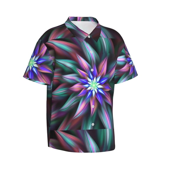 Picia Colored Abstract Gentle Cotton Regular Fit Short Sleeve Casual Hawaiian Shirt for Men-XX-Large