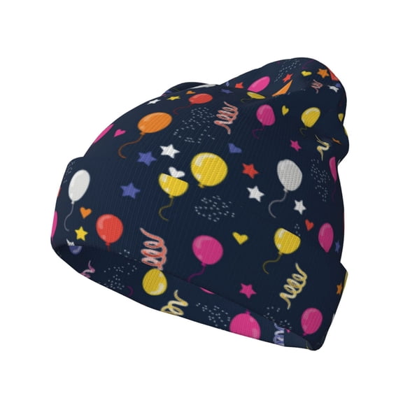 Picia Colored Balloons Pattern Knitted Beanie Hat for Men and Women , Unisex Winter Warm Stretchy Knit Cap Thick Fisherman Beanies Cuffed Plain Skull Caps