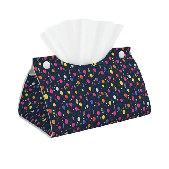 Picia Colored Balloons Pattern Long Tissue Box Cover,PVC Leather Triangle Holder,Tissue Box Holder with Magnetic Bottom,Facial Paper Organizer Dispenser-7.9"X4.9"X4.5"