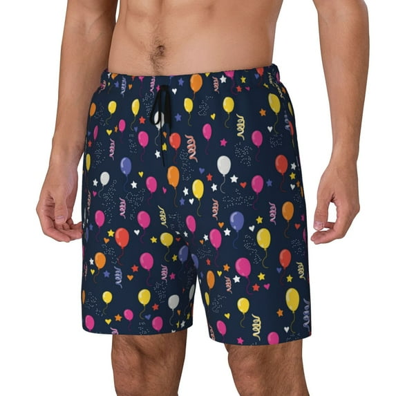 Picia Colored Balloons pattern Mens Swim Trunks with Compression Liner Stretch Beach Shorts Quick Dry with Zipper Pockets No-Chafing Board Shorts-Medium
