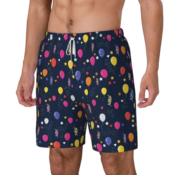 Picia Colored Balloons pattern Mens Swim Trunks with Compression Liner Stretch Beach Shorts Quick Dry with Zipper Pockets No-Chafing Board Shorts-X-Large