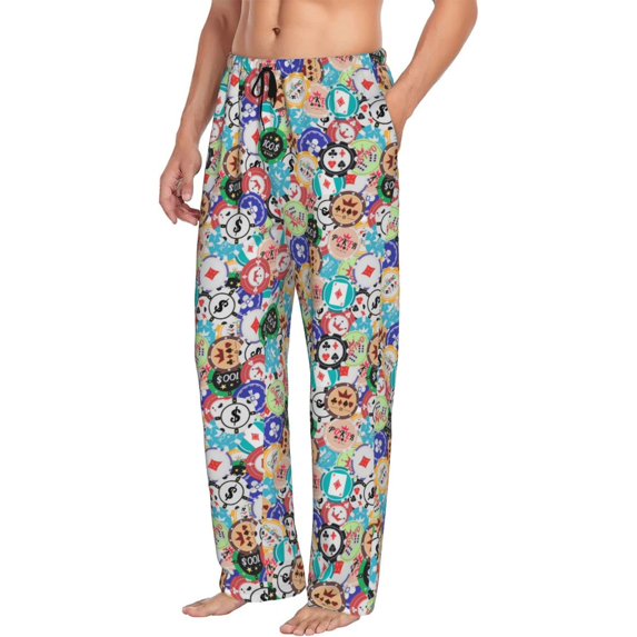Picia Colored Casino Chips Mens Soft Woven Cotton Elastic Waistband Sleep Pajama Pant Lounge Sleep Pant With Pockets And Drawstring-Small