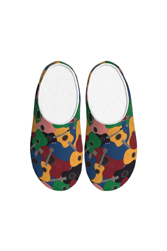 Colored Guitars for Women's Lamb-hug Comfy Fleece House Slippers Memory Foam, Slip-on House Shoes Indoor Outdoor-35/36