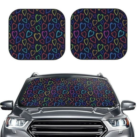 Picia Colored Hearts 2 Piece Car Windshield Sun Shade Foldable | Foldable Sun Shield for Front Window Blocks UV Rays and Keeps Your Vehicle Cool-Large
