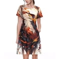 thumbnail image 1 of Picia Colorful Abstract Eagle Pattern Women's Short Sleeve Summer Dress Pleated Loose Swing Knee Length Short Sleeve Swing Dresses, 1 of 6