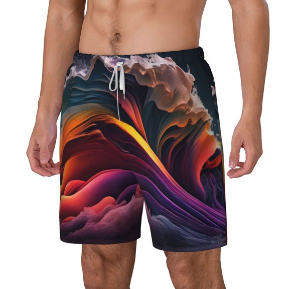 Picia Colorful Abstract Wave Motion pattern Mens Swim Trunks with Compression Liner Stretch Beach Shorts Quick Dry with Zipper Pockets No-Chafing Board Shorts-X-Large