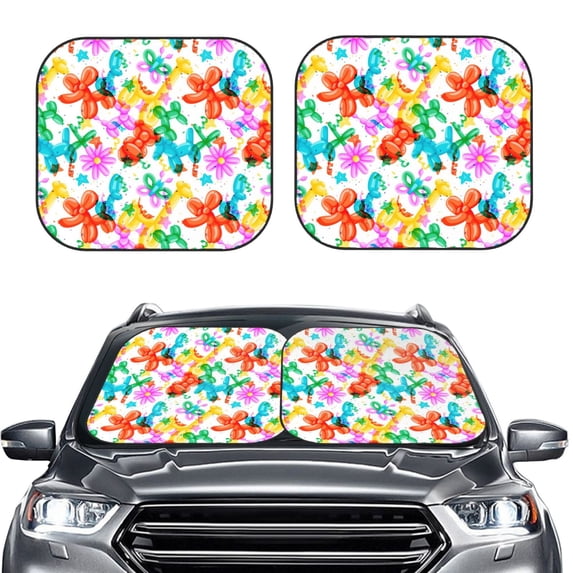 Picia Colorful Air Balloons 2 Piece Car Windshield Sun Shade Foldable | Foldable Sun Shield for Front Window Blocks UV Rays and Keeps Your Vehicle Cool-Medium