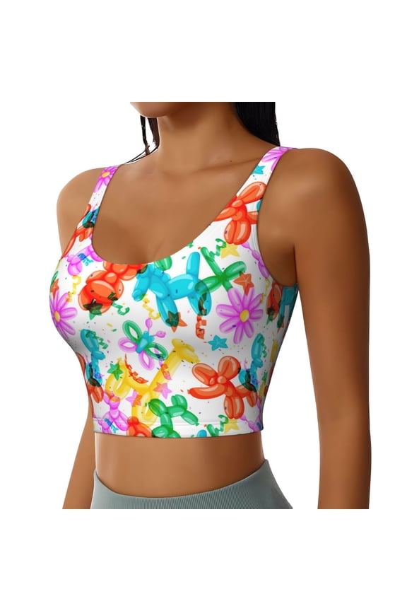 Colorful Air Balloons Sports Bra for Women,Padded Strappy Sports Bras Medium Support Yoga Bra with Removable Cups,Running Yoga Bra-Large