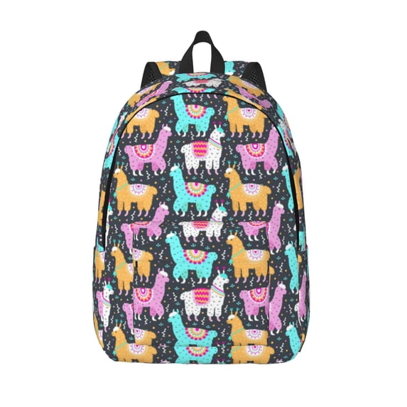 Picia Colorful Alpaca Printed Canvas Daypack - Stylish and Durable Vintage Compact Backpack - Class, Work, Travel, or Laptop Bookbag,Organized Compartments-Small