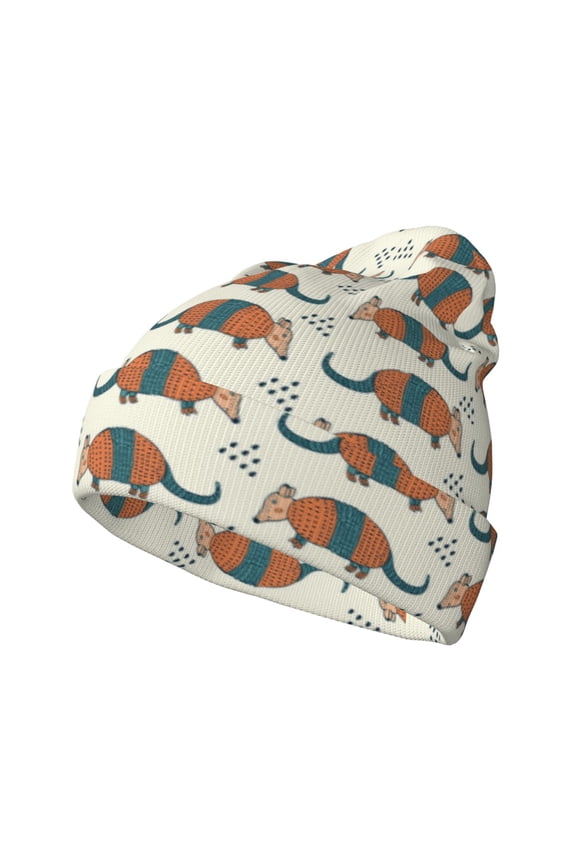 Colorful Armadillos Pattern Knitted Beanie Hat for Men and Women , Unisex Winter Warm Stretchy Knit Cap Thick Fisherman Beanies Cuffed Plain Skull Caps