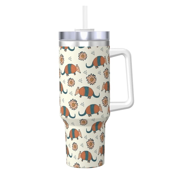 Picia Colorful Armadillos1 Pattern 40oz Ice Bully Insulated Tumbler with Handle, Double-Wall Stainless Steel Cup, Leak-Proof Lid and Straw
