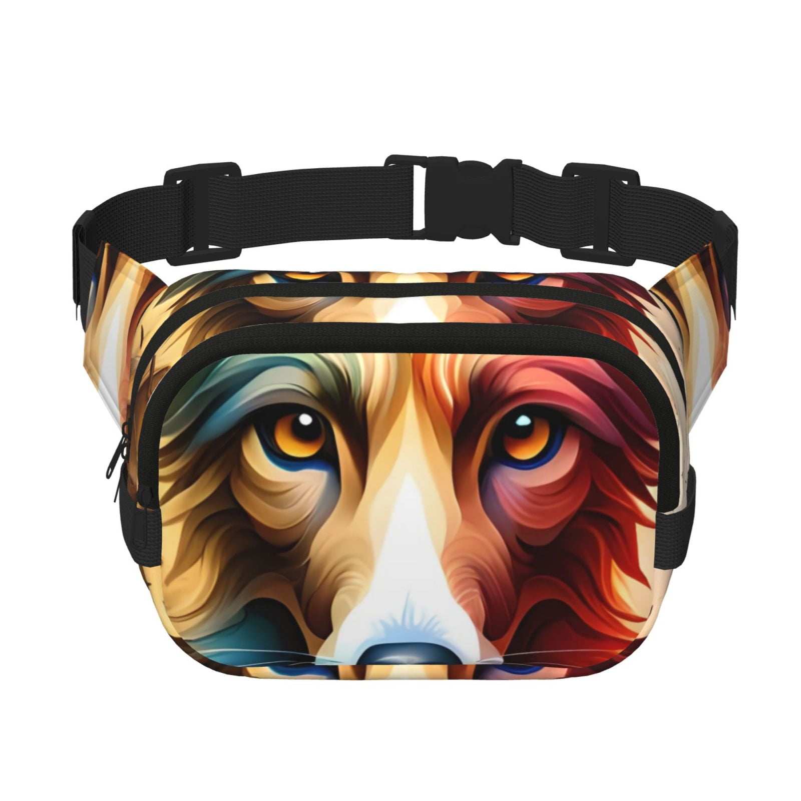 Picia Colorful Art Dog Print Square Double-Layer Waist Bag Mini Adjustable Waist Belt Bag Exercise Running Travel Hiking
