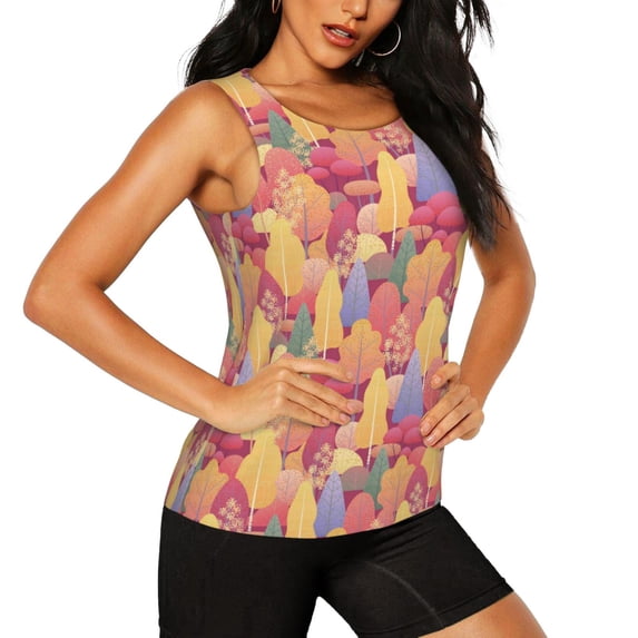 Picia Colorful Autumn Forest Trees Pattern Women's Workout Tank Top,Breathable Activewear,Slim Fit Athletic Top,Versatile Workout Moisture-wicking top-Medium