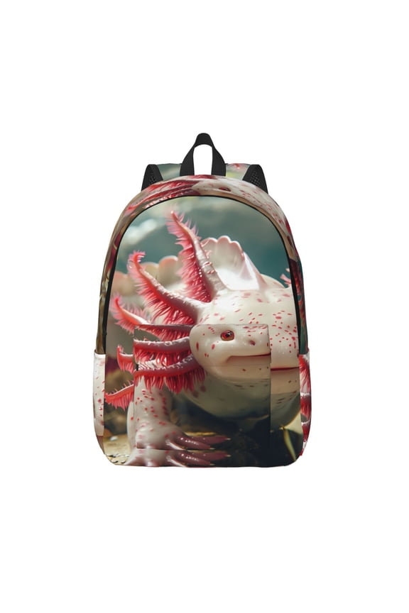 Colorful Axolotl Underwater Printed Canvas Daypack - Stylish and Durable Vintage Compact Backpack - Class, Work, Travel, or Laptop Bookbag,Organized Compartments-Small