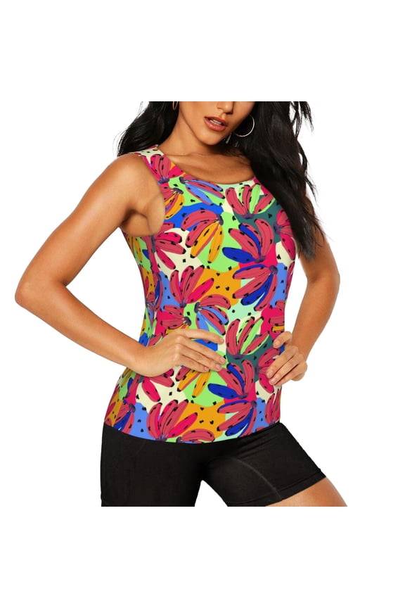 Colorful Bananas Pattern Women's Workout Tank Top,Breathable Activewear,Slim Fit Athletic Top,Versatile Workout Moisture-wicking top-Small