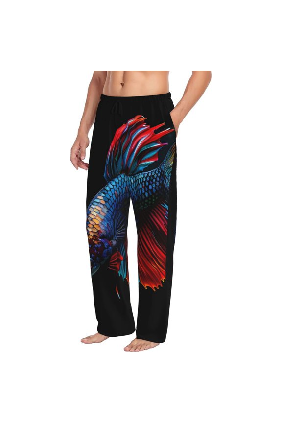 Colorful Betta Fish Mens Soft Woven Cotton Elastic Waistband Sleep Pajama Pant Lounge Sleep Pant With Pockets And Drawstring-X-Large