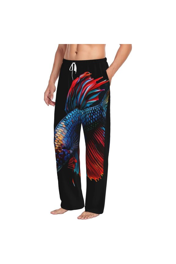 Colorful Betta Fish Mens Soft Woven Cotton Elastic Waistband Sleep Pajama Pant Lounge Sleep Pant With Pockets And Drawstring-X-Large