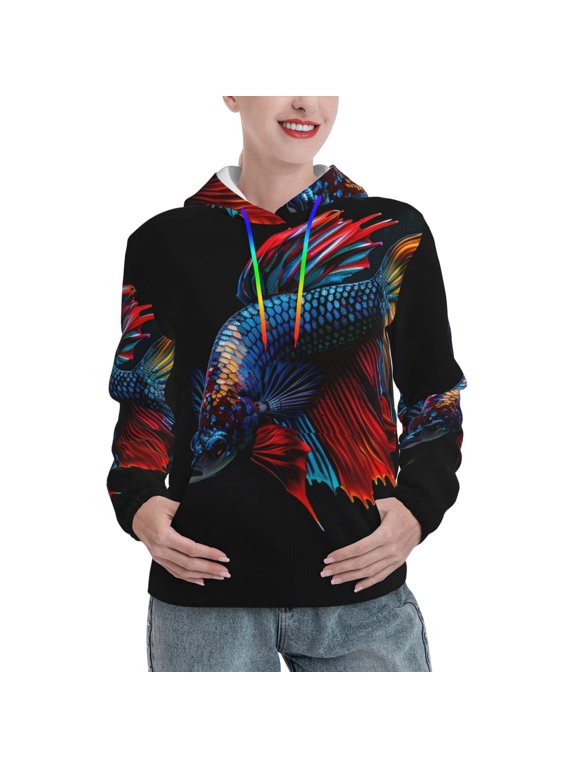 Colorful Betta Fish Pattern Casual Women's Hoodie, Hooded Sweatshirt with Kangaroo Pocket, Comfortable Pullover with Eye-catching Drawstrings-X-Large