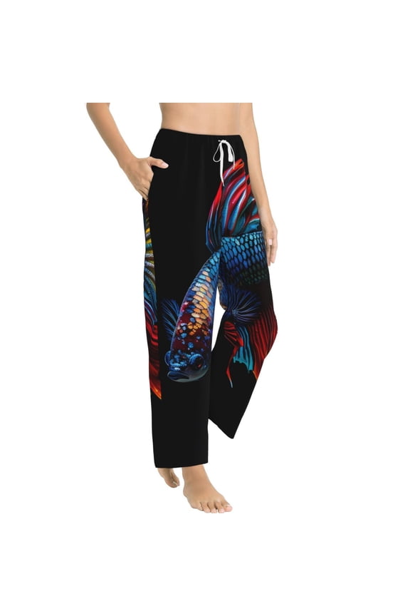 Colorful Betta Fish Womens Soft Woven Cotton Elastic Waistband Sleep Pajama Pant Lounge Sleep Pant With Pockets And Drawstring-Small