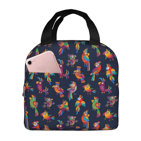Picia Colorful Birds Printed Lunch box Lunch bag for Men Women Large Capacity Lunchbox Reusable Lunch Bags Insulated Lunch Bag Lunch Box Cooler